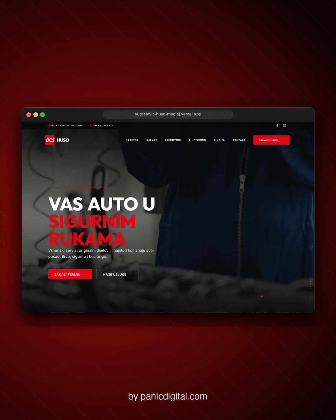 Auto Servis Huso website screen design