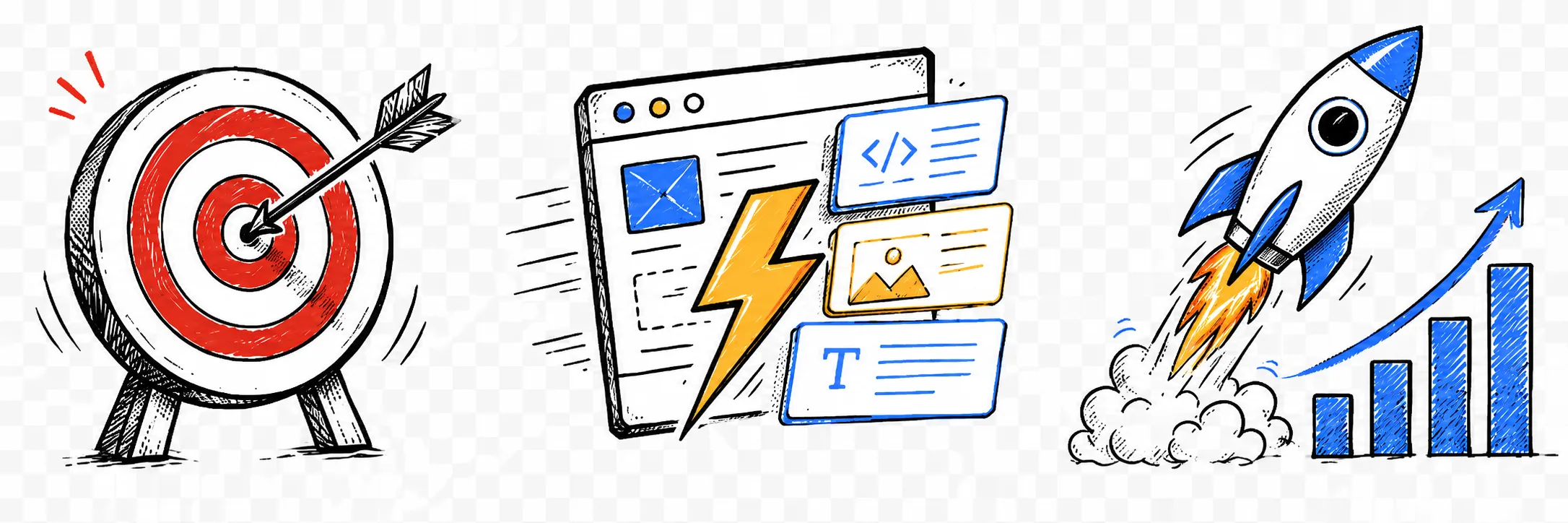 Illustration showing website goals, speed and business growth