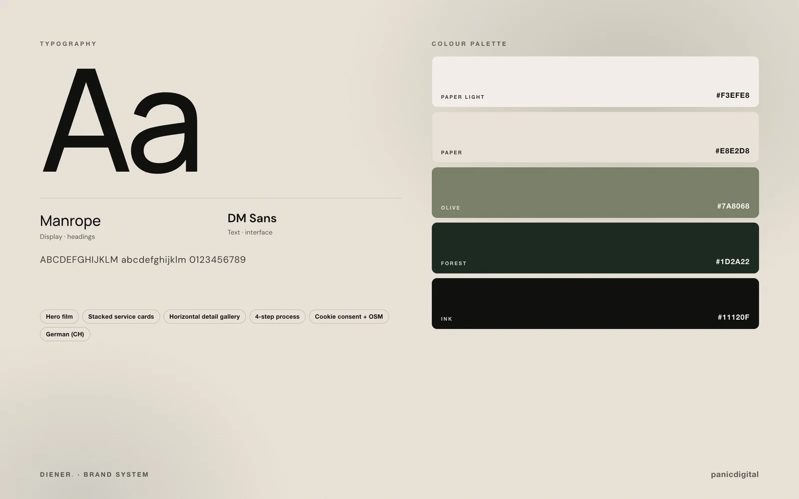 A. Diener Schreinerei typography and colour palette
