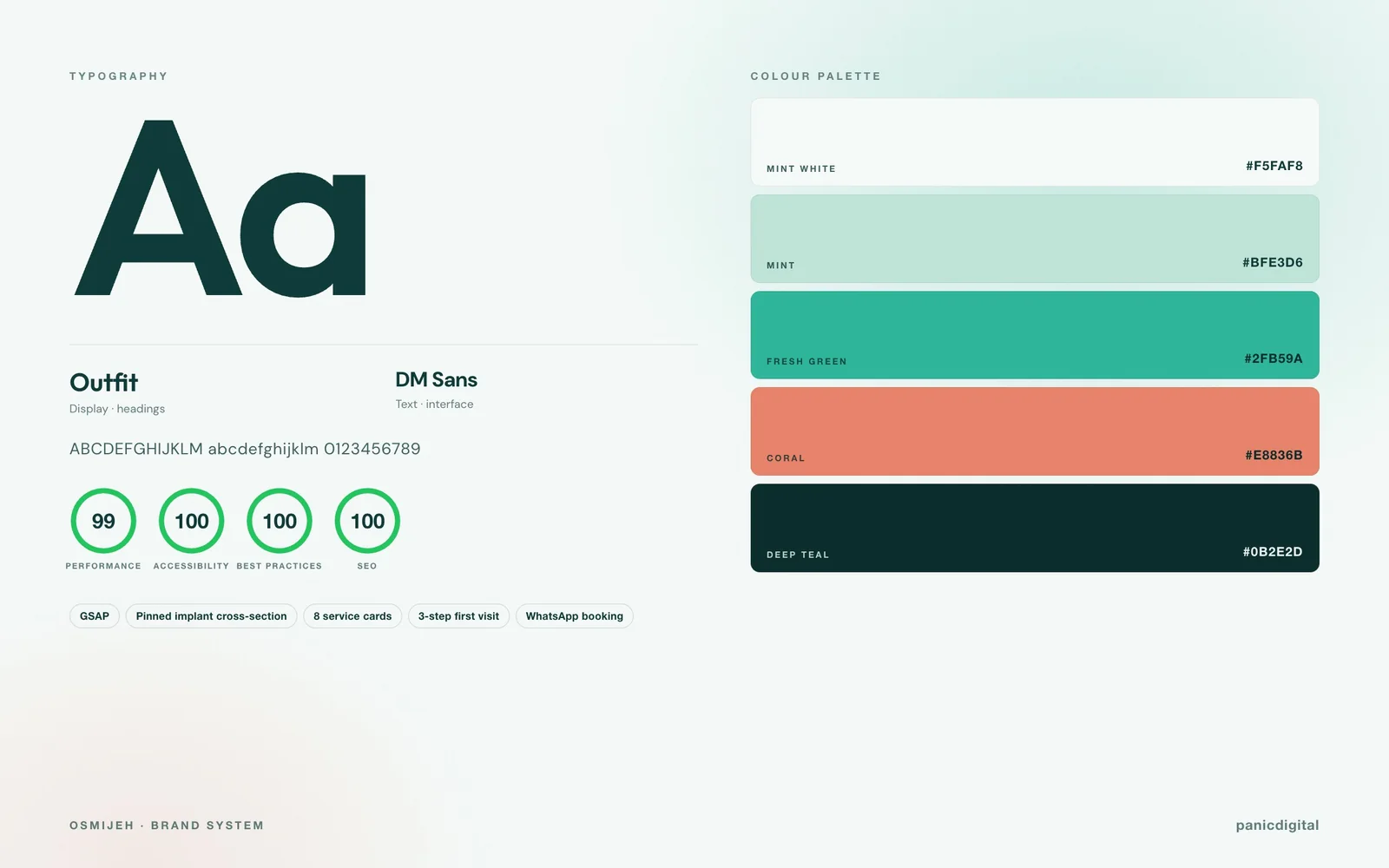 Dental centar Osmijeh typography, colour palette and Lighthouse scores