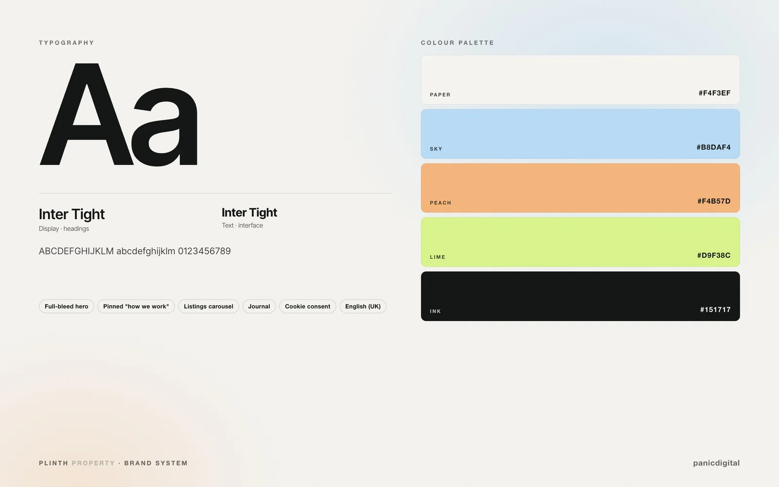 Plinth Property typography and colour palette